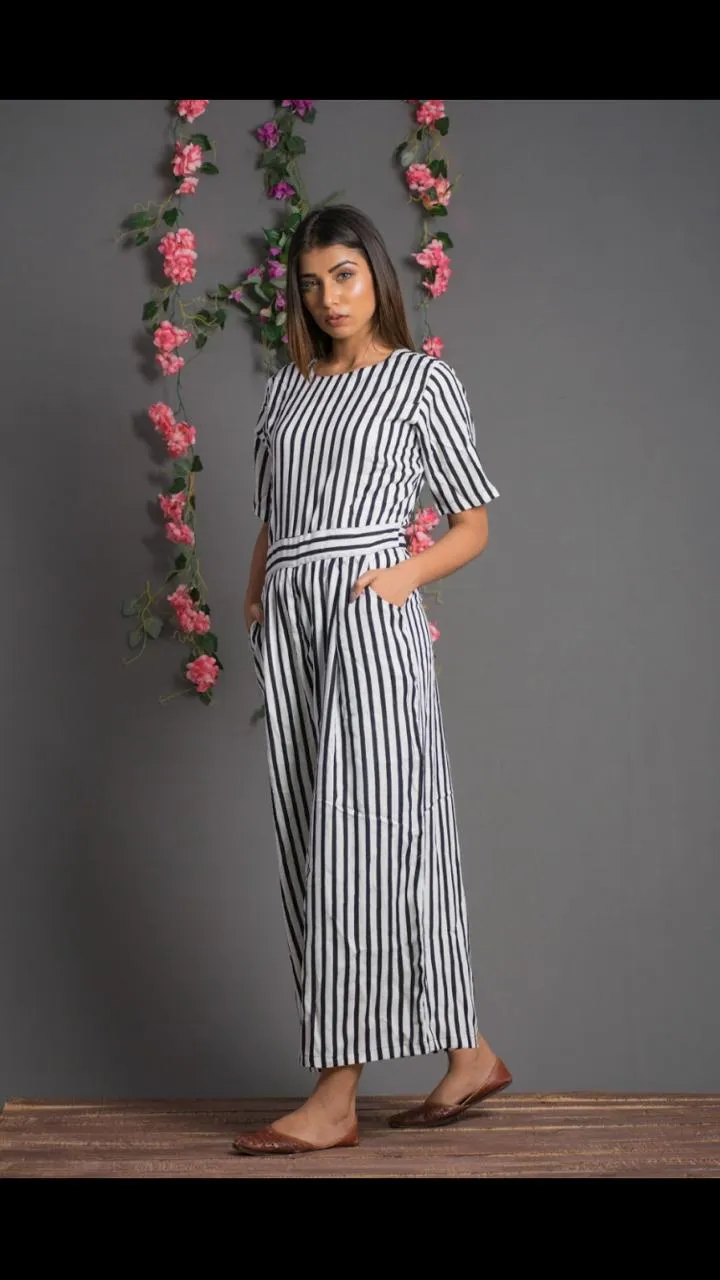 Black White Strips Jumpsuit