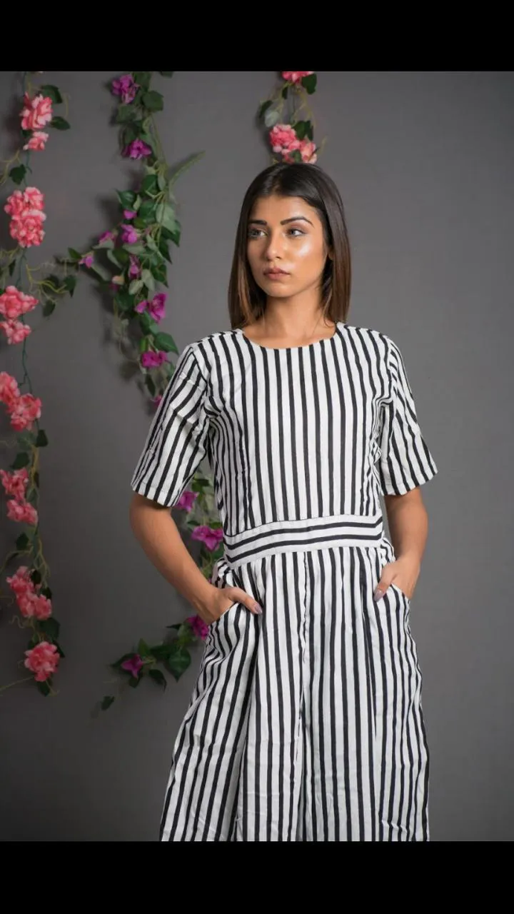 Black White Strips Jumpsuit