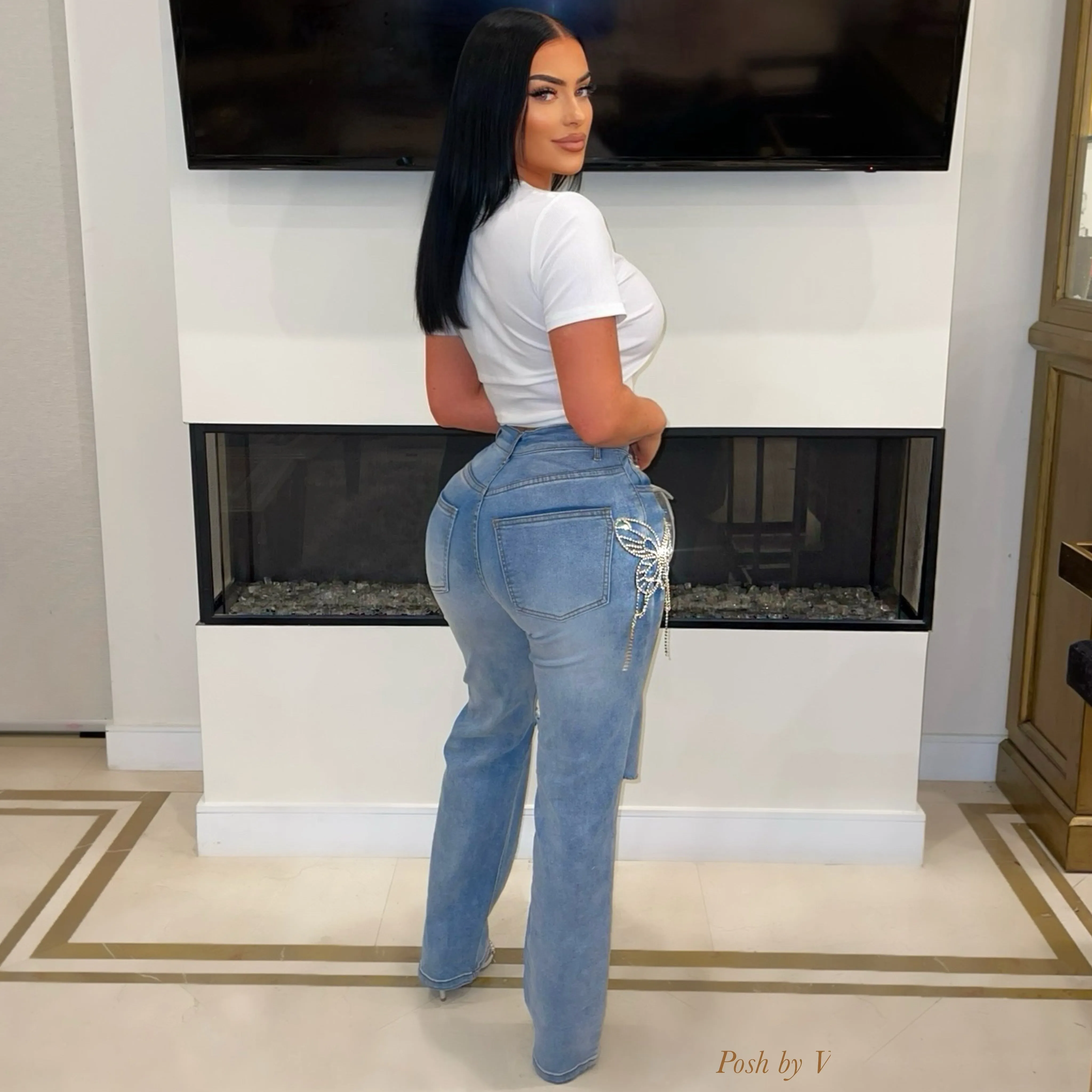 Butterfly crystal jeans (Blue/silver)