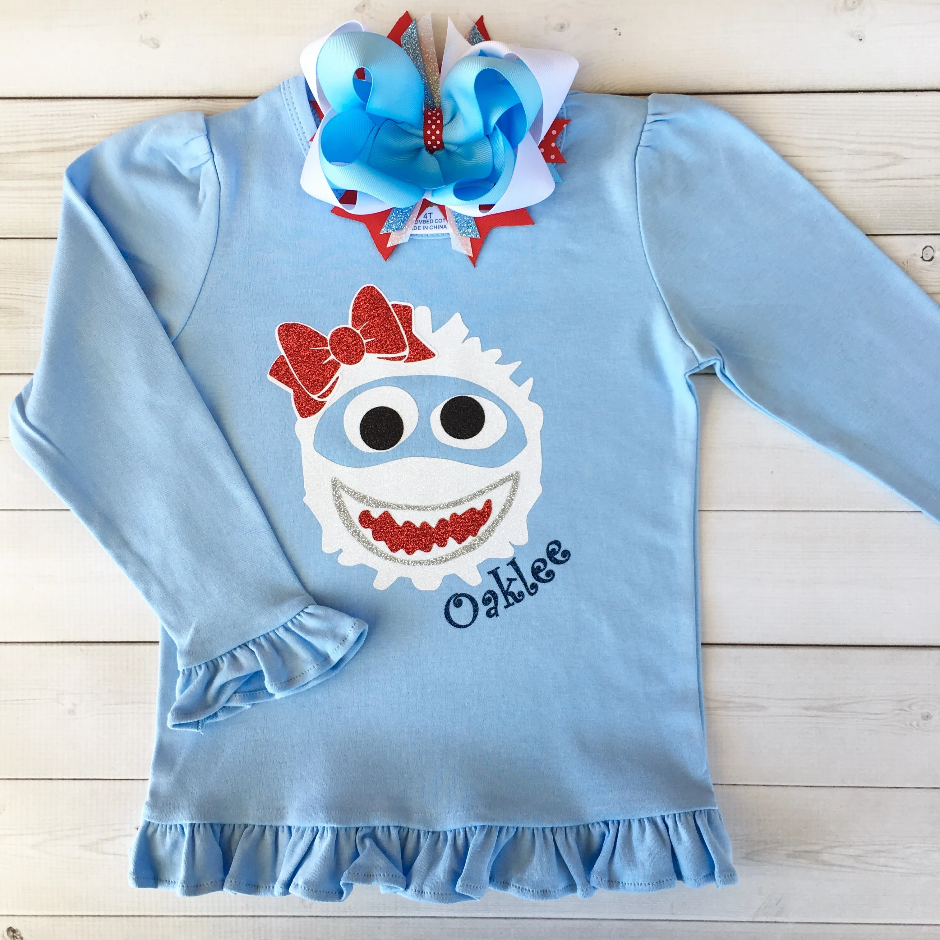 Christmas Yeti Girl Glitter Shirt Only