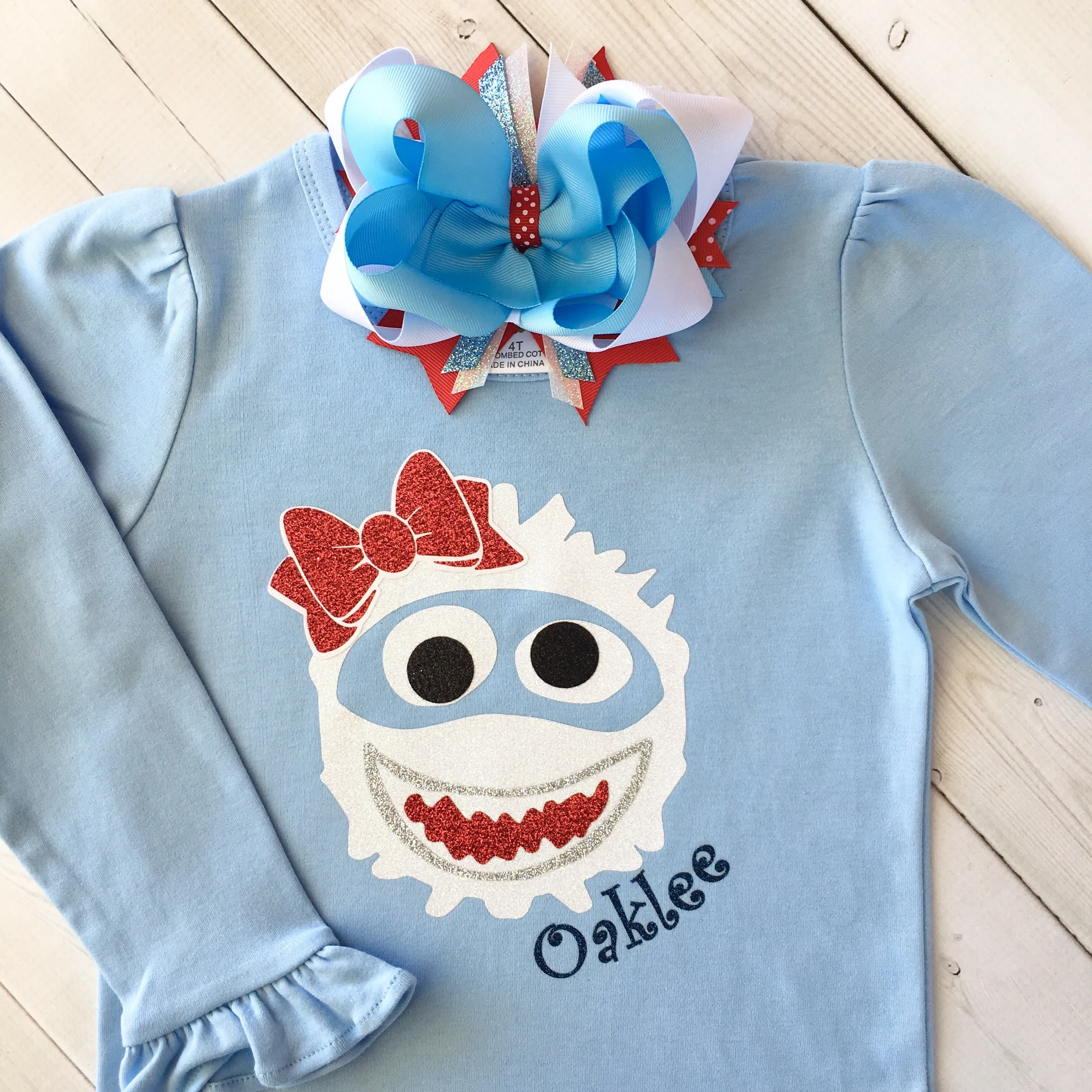Christmas Yeti Girl Glitter Shirt Only