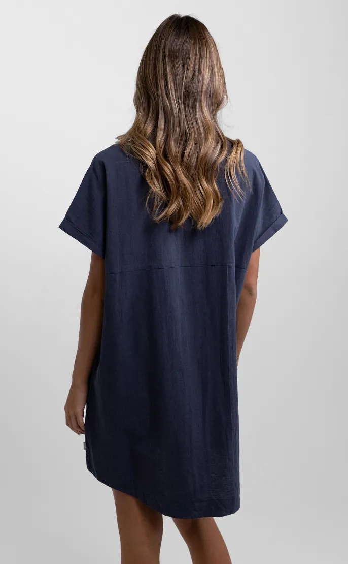 Classic Linen Shirt Dress - Worn Navy