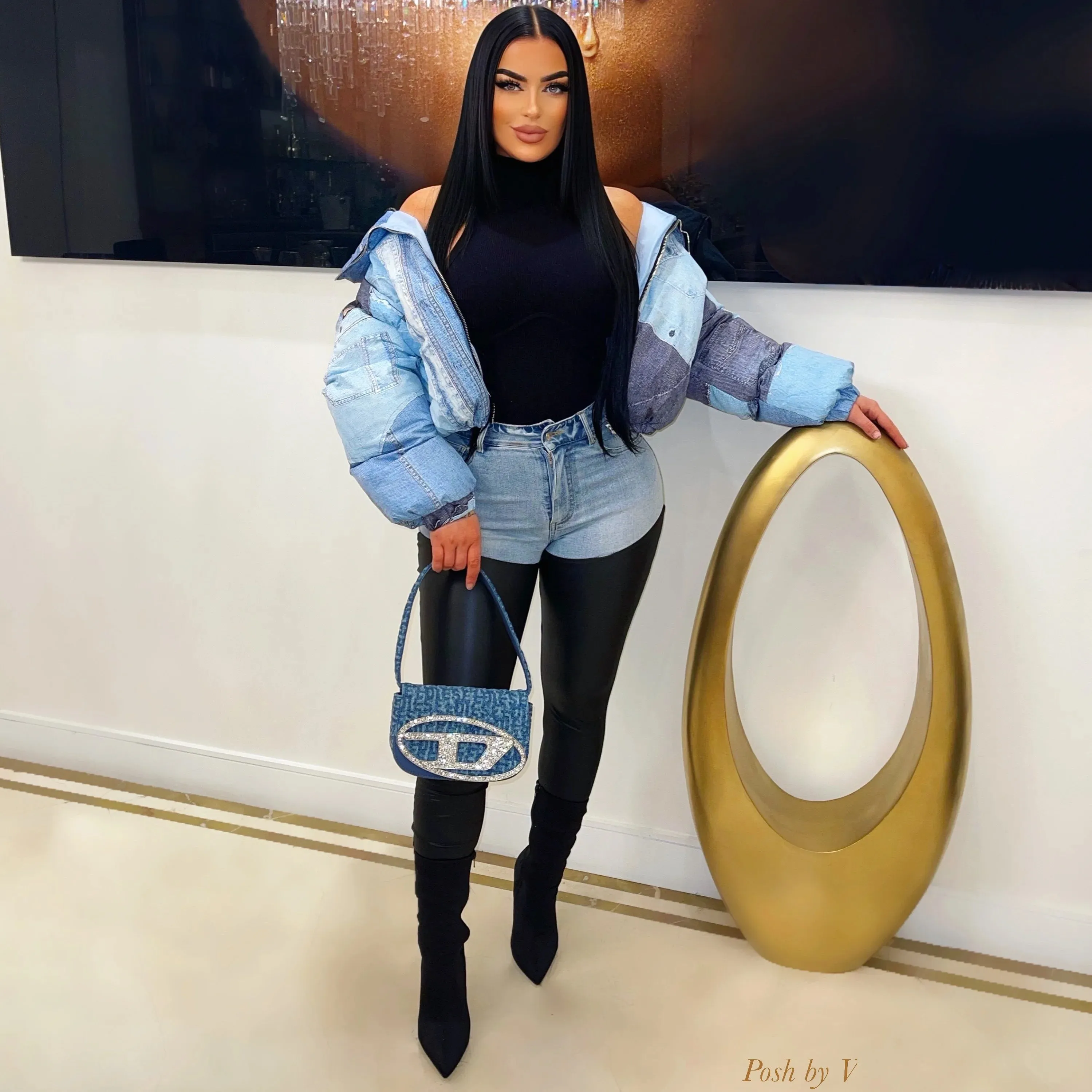 Cosmo leather jeans (Blue/black)