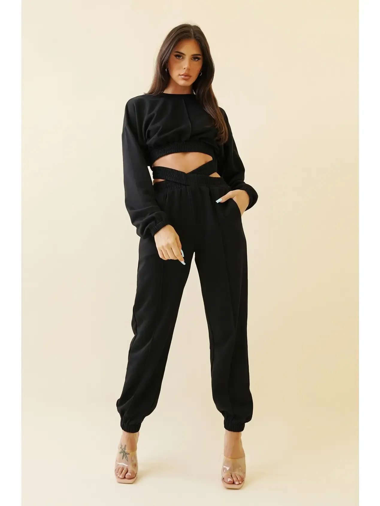 Criss Cross Jogger Crop Sweatshirt Set