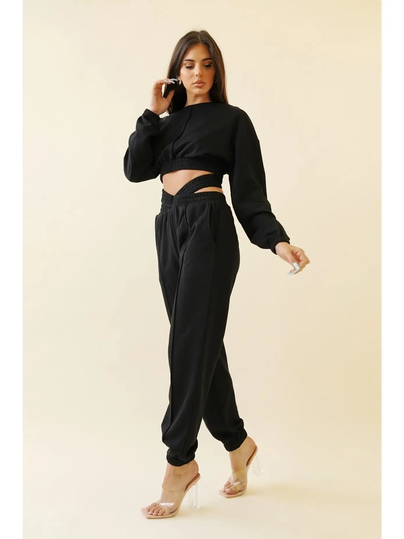 Criss Cross Jogger Crop Sweatshirt Set