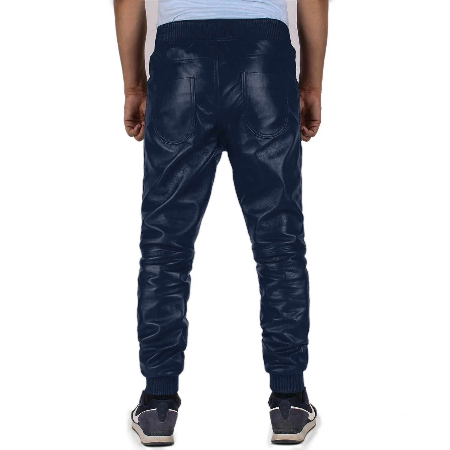 Delara Men's Blue Leather Jogger Pants