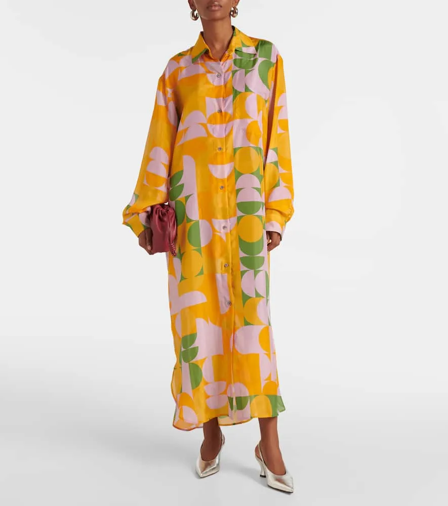 Dries Van Noten Printed silk pongee shirt dress