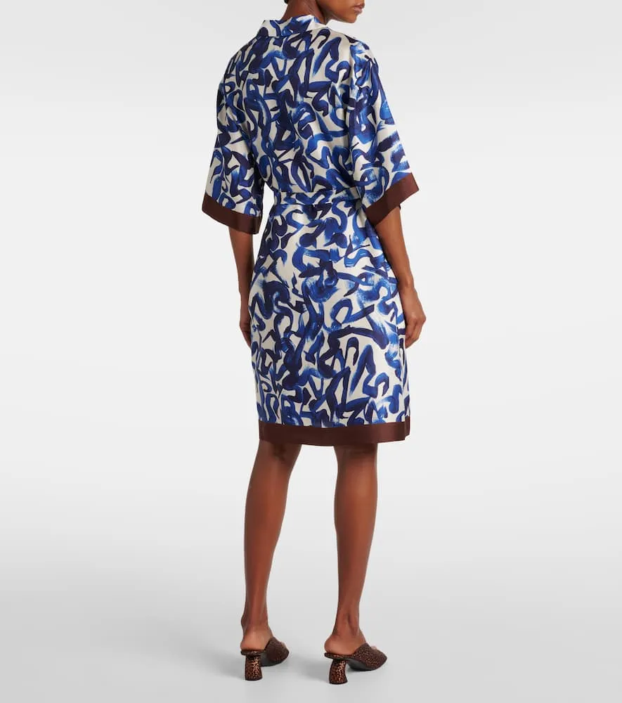 Dries Van Noten Printed silk satin shirt dress
