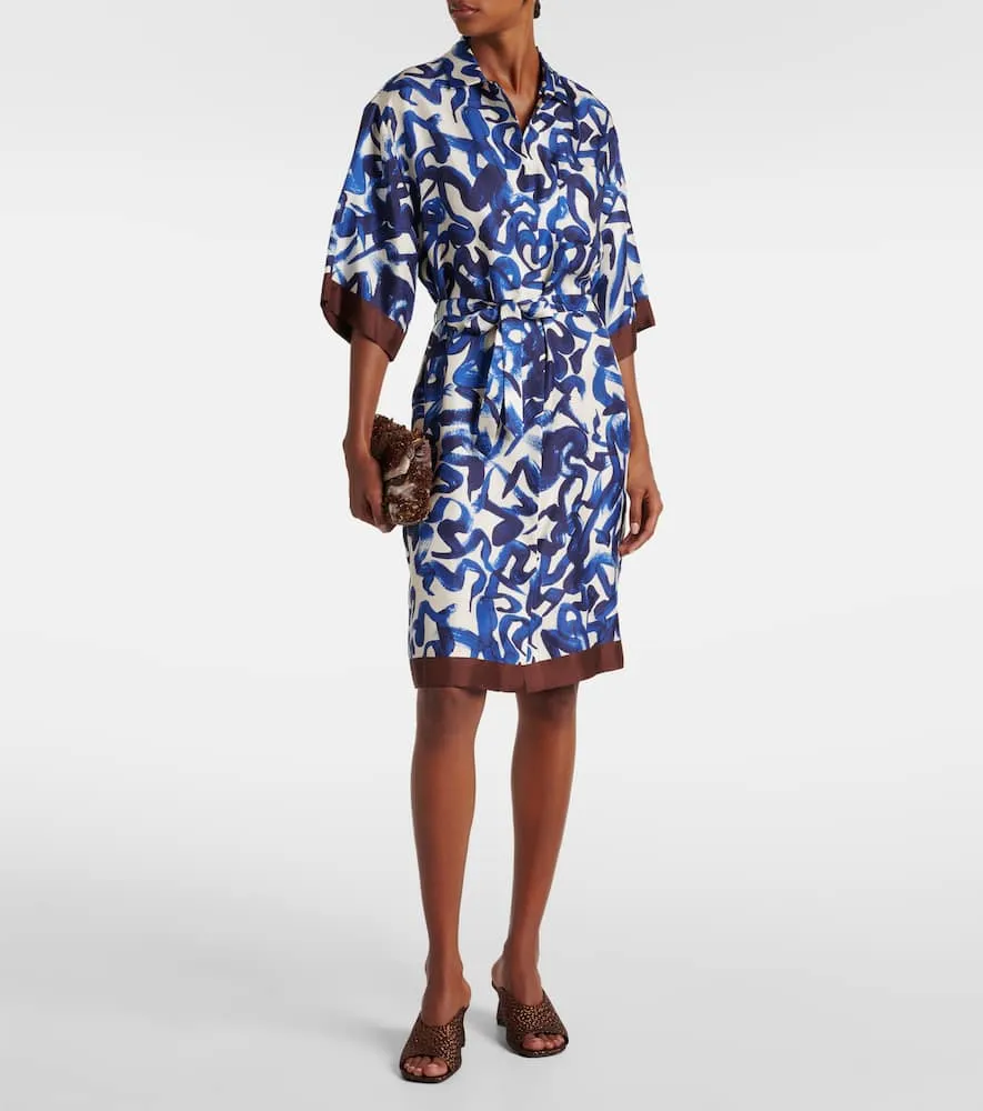 Dries Van Noten Printed silk satin shirt dress