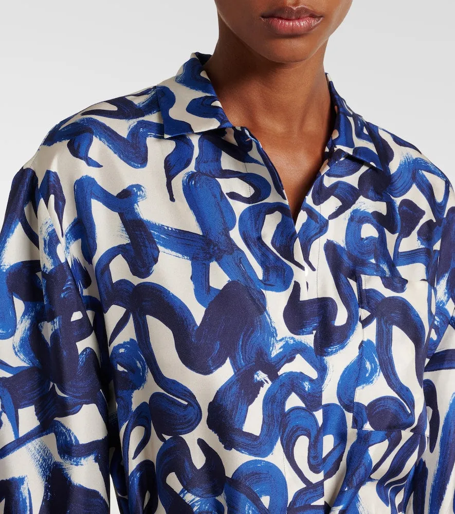 Dries Van Noten Printed silk satin shirt dress