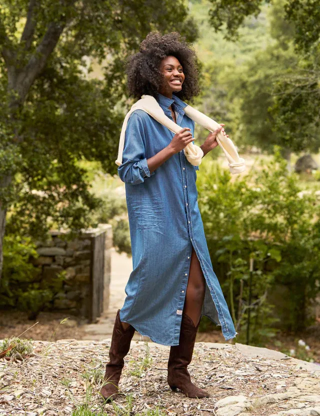 Frank and Eileen Rory Maxi Shirtdress in Vintage Stonewashed Indigo