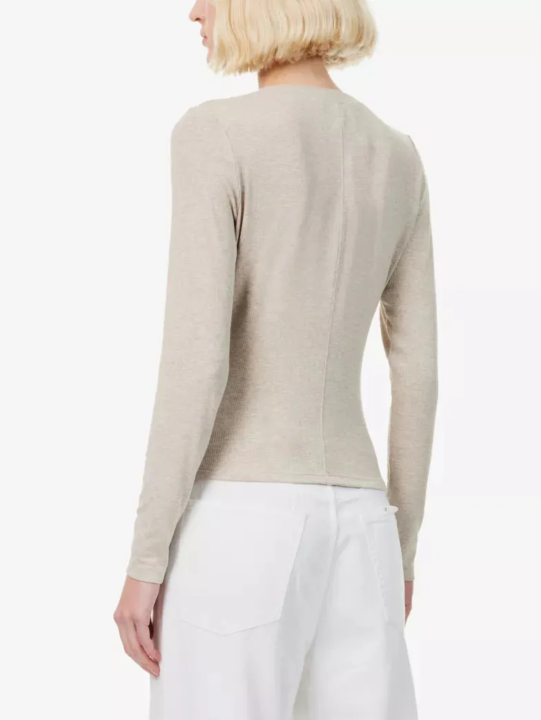 Frjkt020 Oatmeal Rib Henley Top