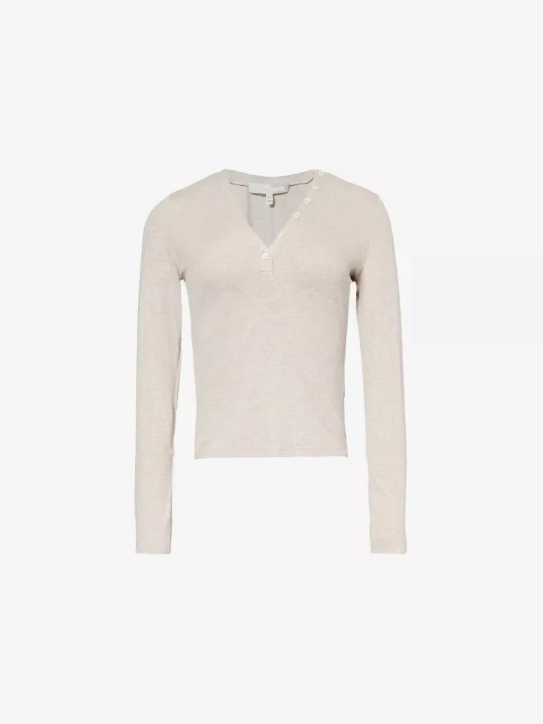 Frjkt020 Oatmeal Rib Henley Top