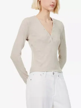 Frjkt020 Oatmeal Rib Henley Top
