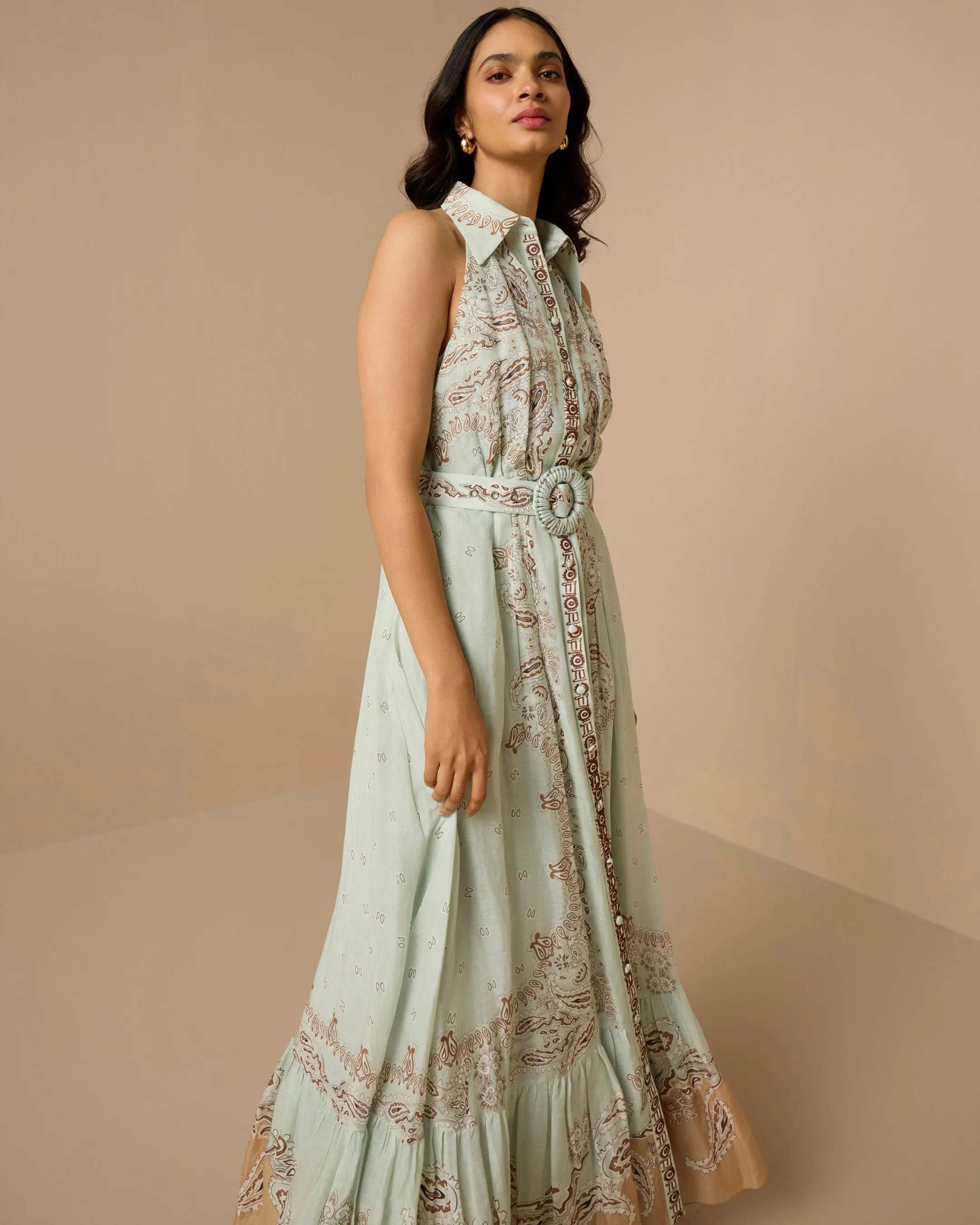 Hemant & Nandita Navi Long Shirt Dress With Buckle Belt