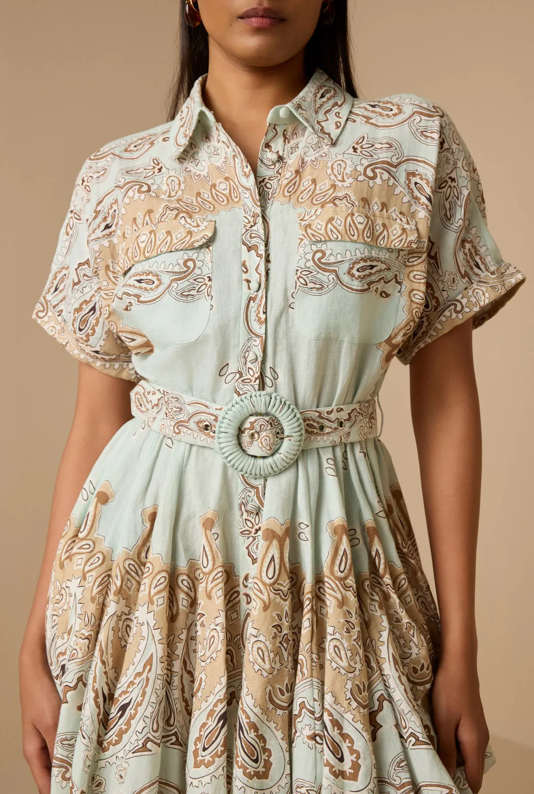 Hemant & Nandita Navi Short Dress With Buckle Belt