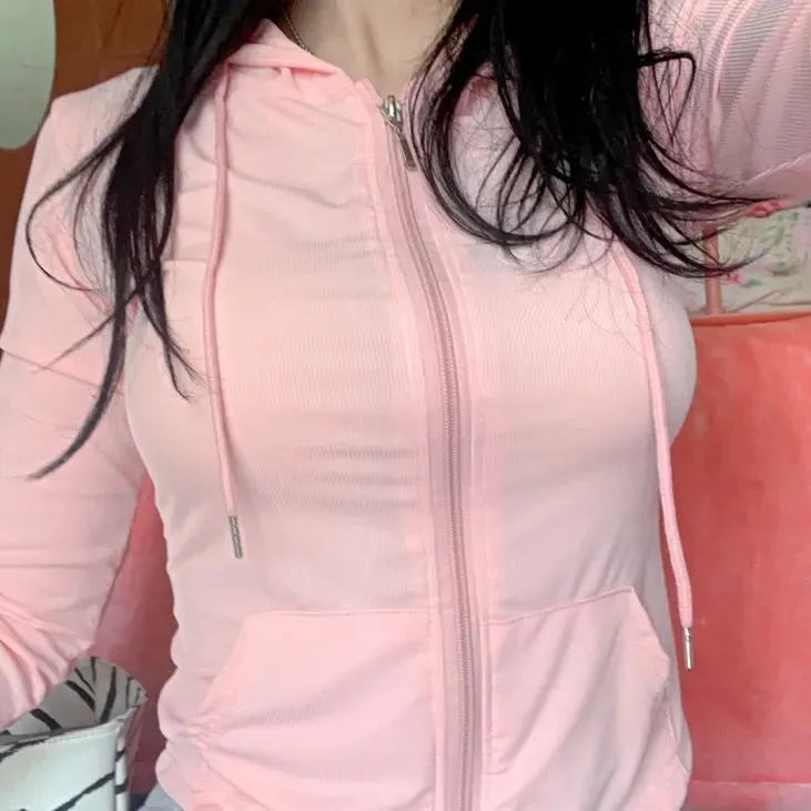 Hulianfu Basic Jackets Women Hooded Slim Female Long Sleeve Spring Summer Solid Casual Outerwear Workout Sun-proof College Clothes