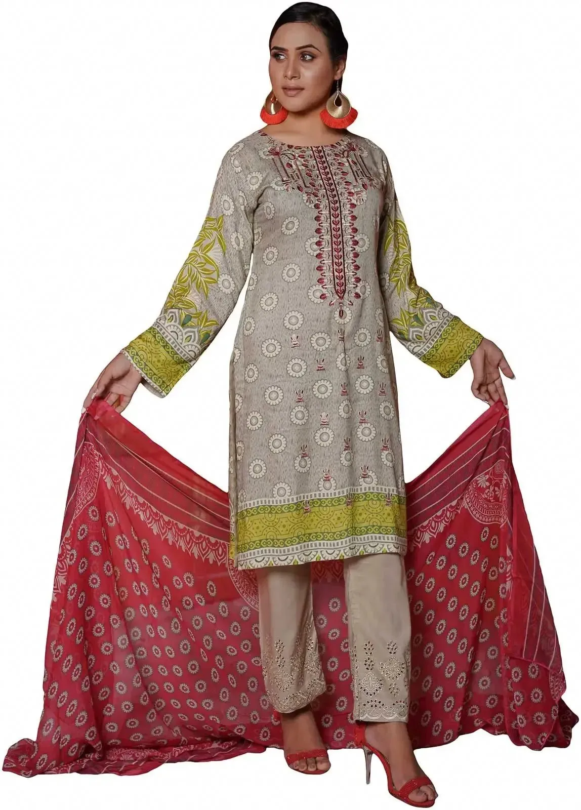 IshDeena Pakistani Indian Dresses for Women Ready to Wear Suits Linen Three Piece Dress