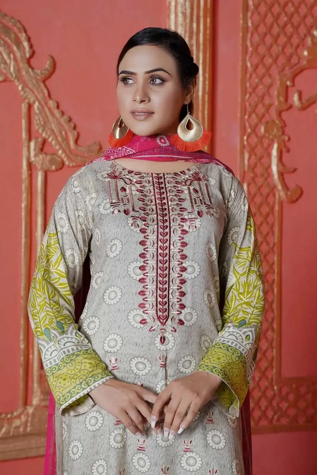 IshDeena Pakistani Indian Dresses for Women Ready to Wear Suits Linen Three Piece Dress