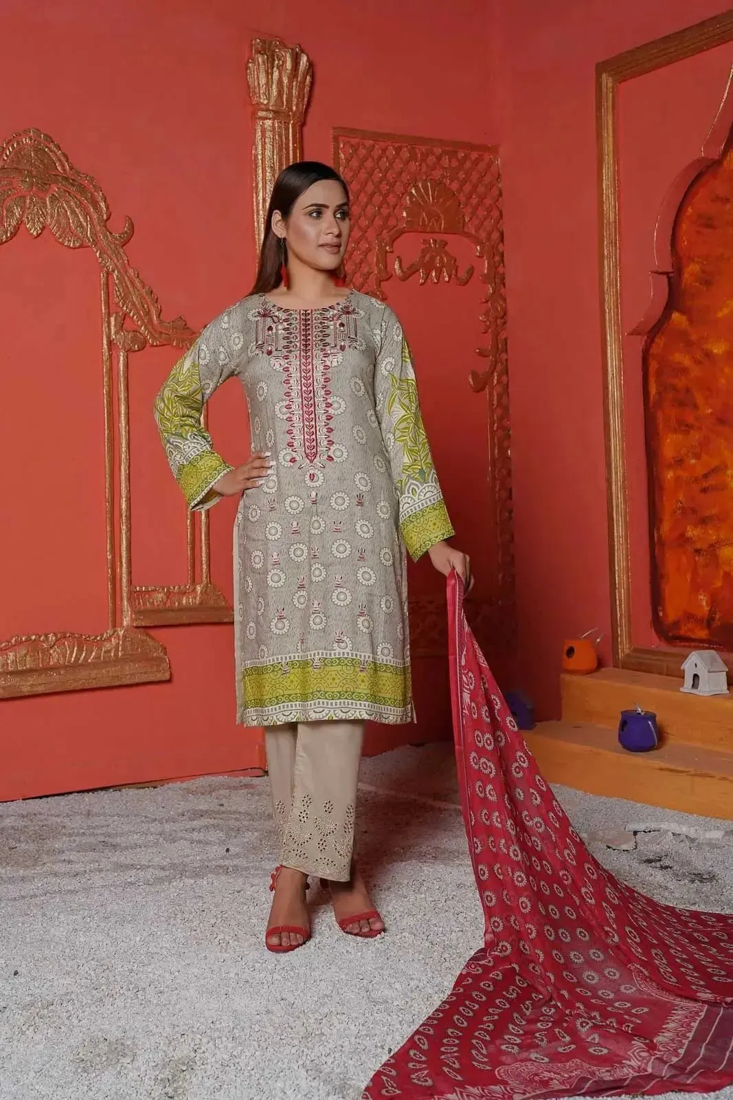 IshDeena Pakistani Indian Dresses for Women Ready to Wear Suits Linen Three Piece Dress