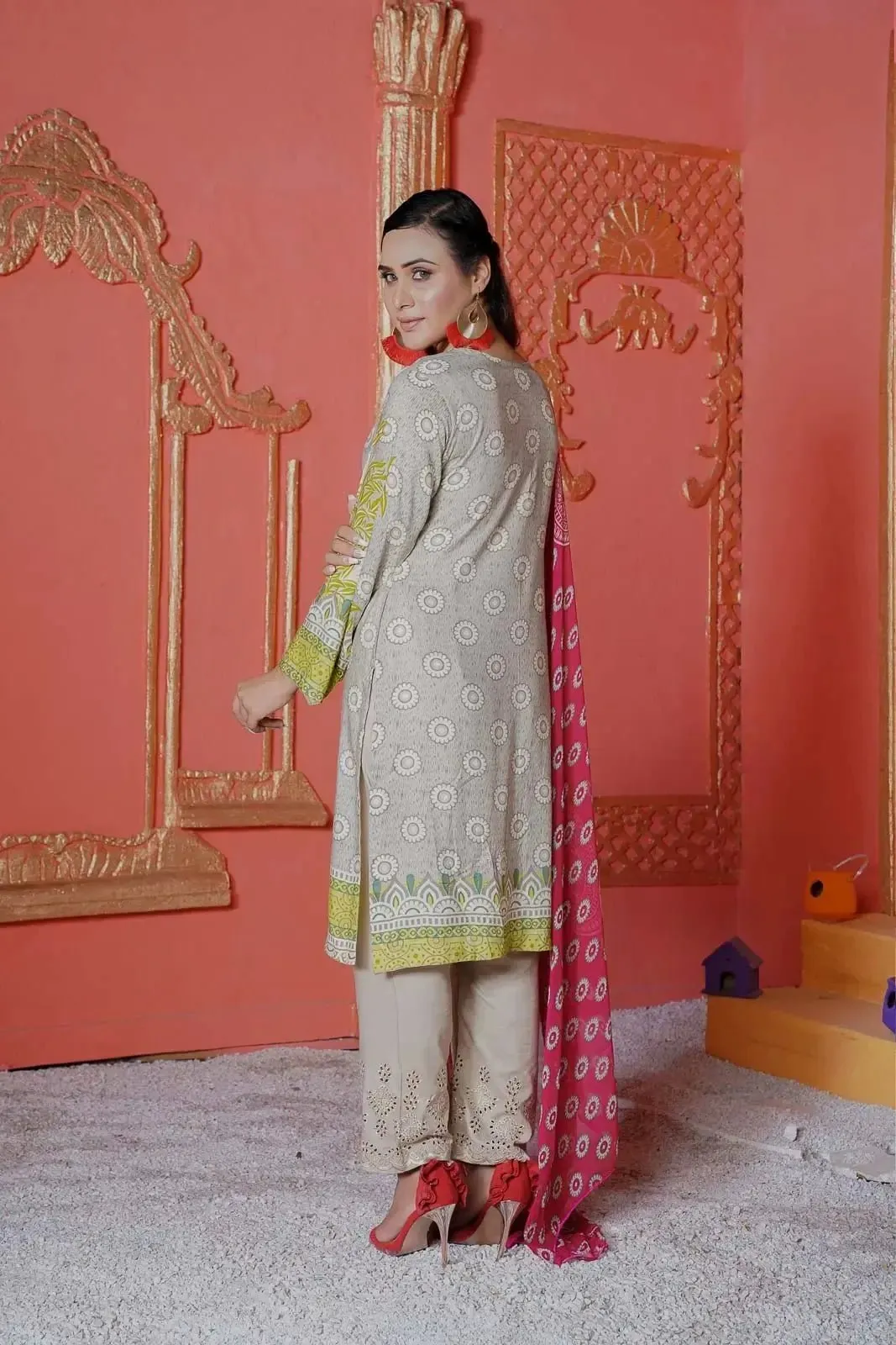 IshDeena Pakistani Indian Dresses for Women Ready to Wear Suits Linen Three Piece Dress