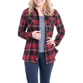 Legendary Whitetails Women's Cottage Escape Flannel Long Sleeve Plaid and Solid Color Clothes for Women, Fitted Button Down, Forest Plaid, Large