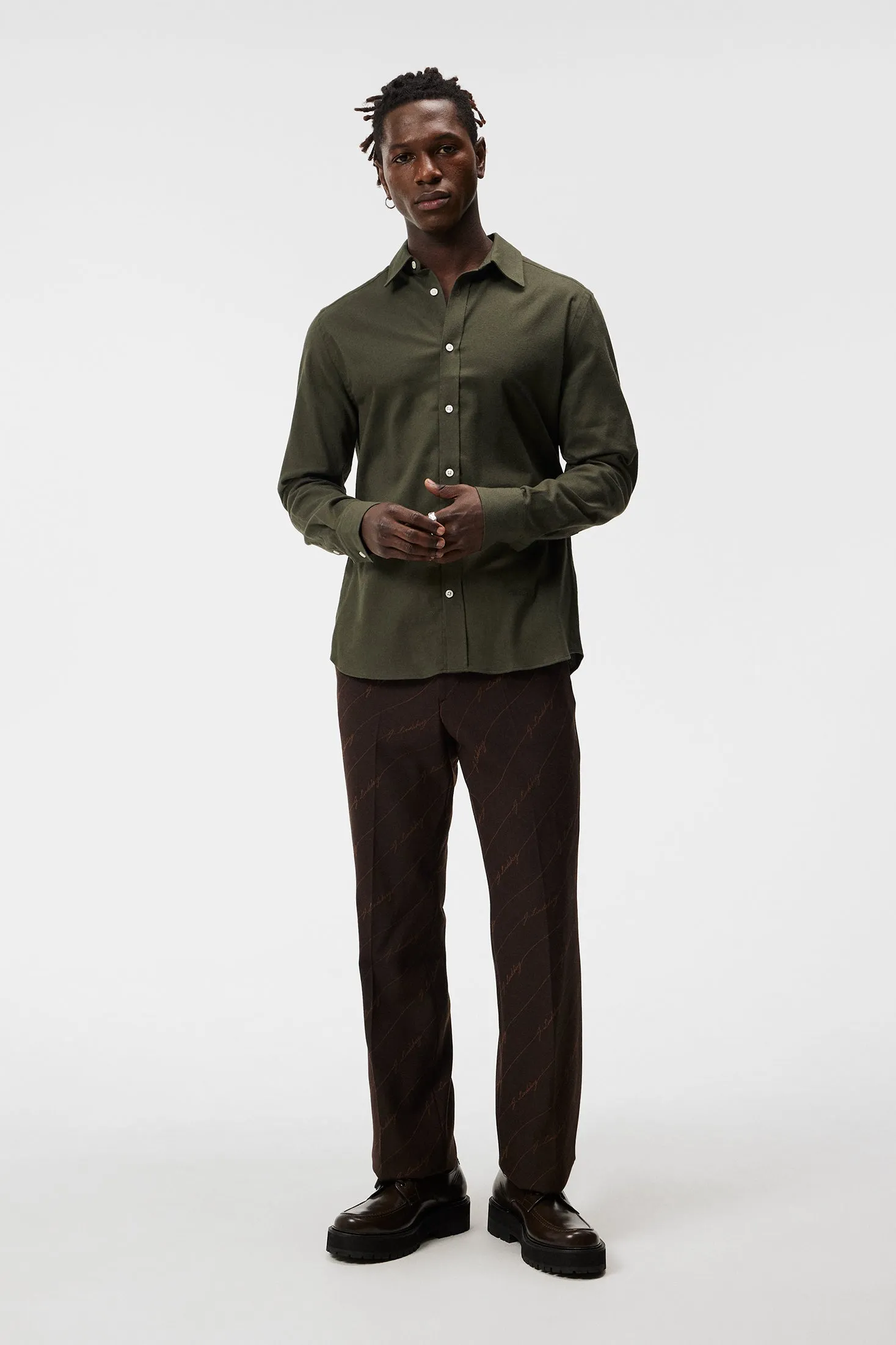 Light Flannel Slim Shirt / Forest Green