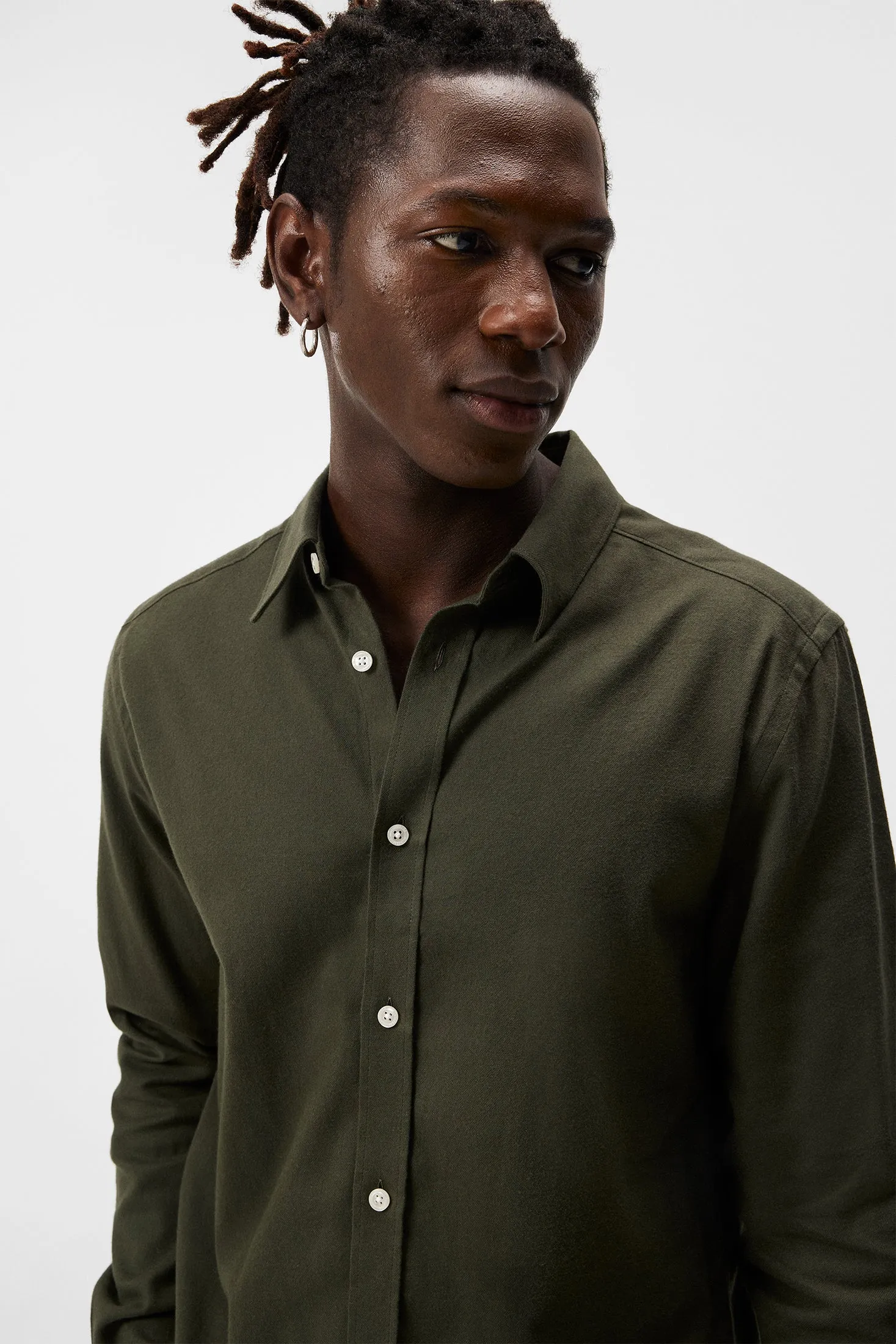 Light Flannel Slim Shirt / Forest Green