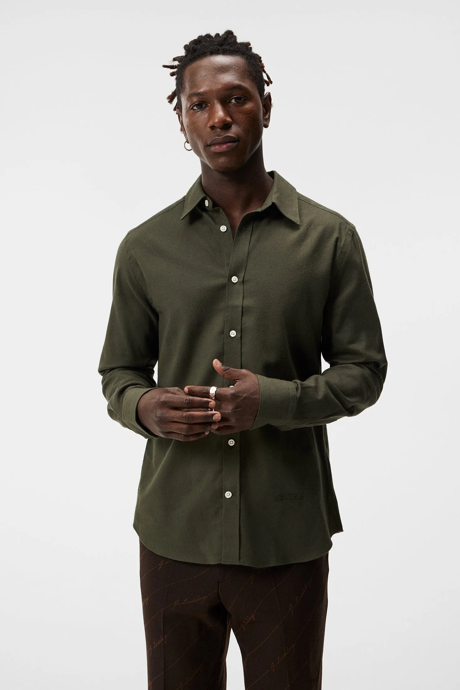 Light Flannel Slim Shirt / Forest Green