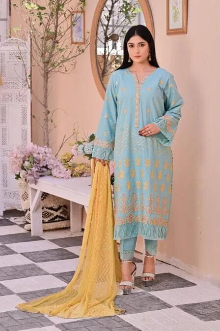 Masuri Lawn Suit With Chiffon Dupatta- SURKHAAB