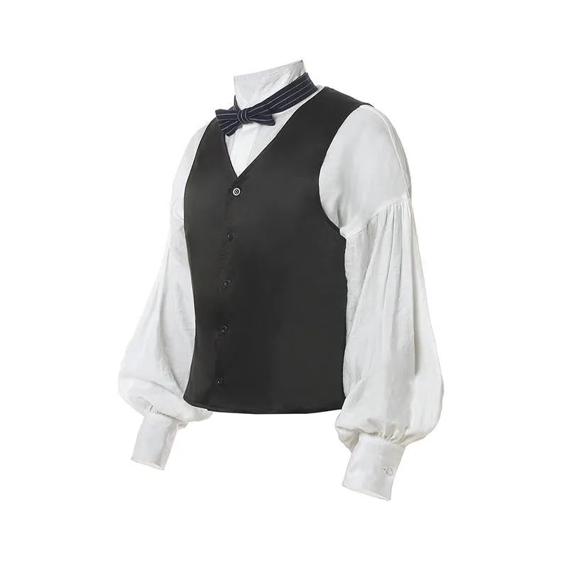 Men Renaissance Victorian Medieval Gentry Shirt With Vest