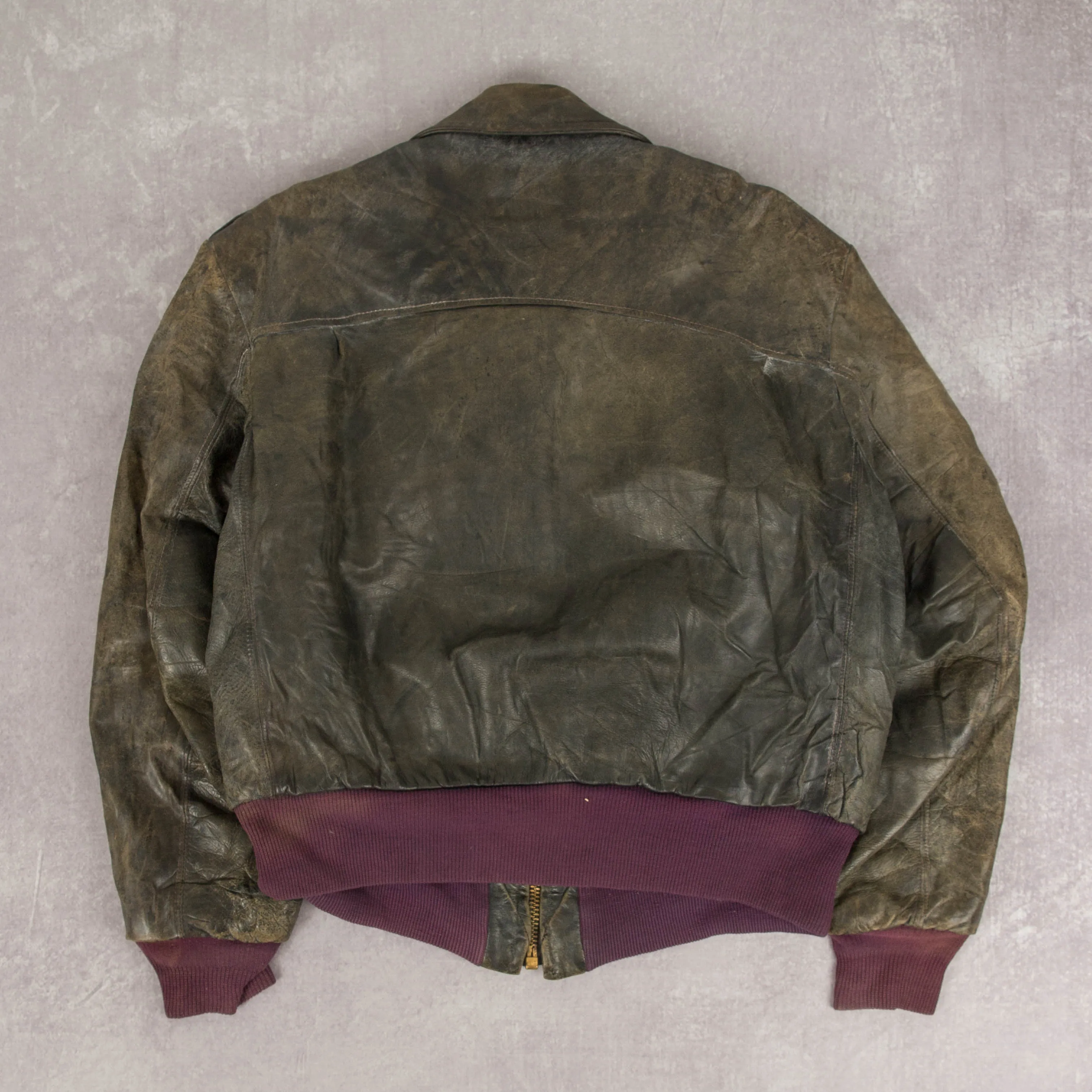 MEN'S VINTAGE 1960S FADED LEATHER BOMBER JACKET - SMALL