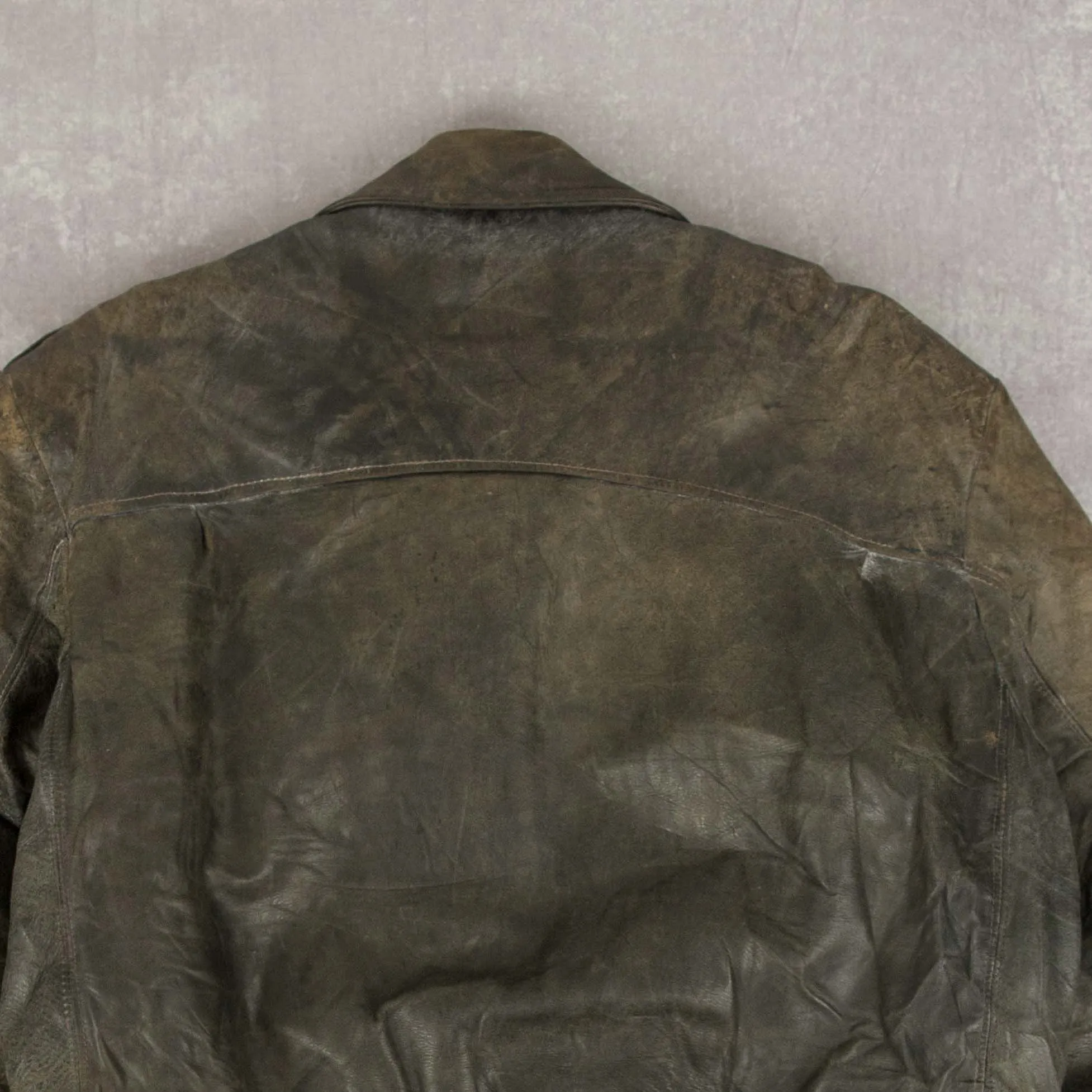 MEN'S VINTAGE 1960S FADED LEATHER BOMBER JACKET - SMALL