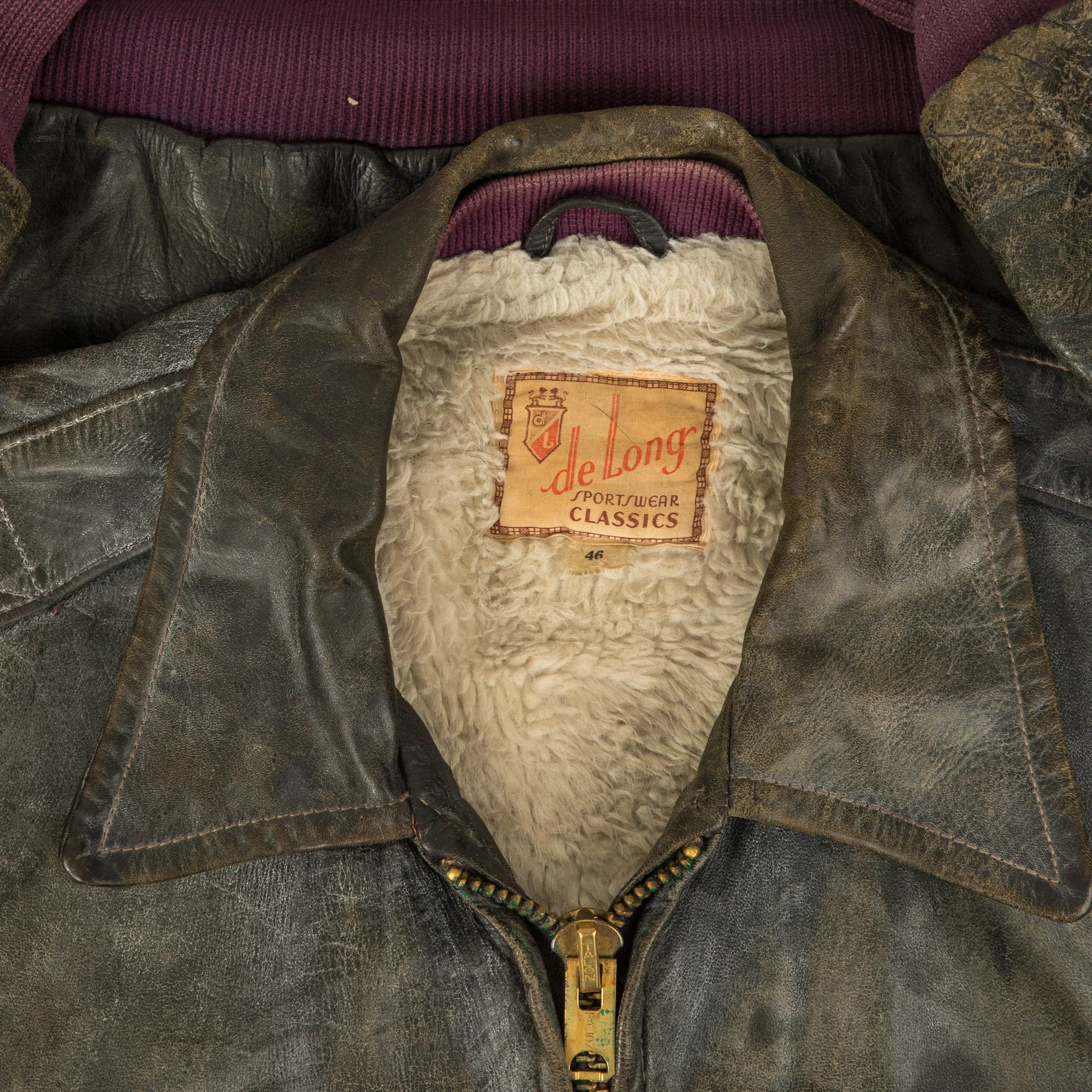 MEN'S VINTAGE 1960S FADED LEATHER BOMBER JACKET - SMALL