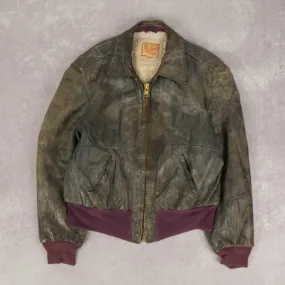 MEN'S VINTAGE 1960S FADED LEATHER BOMBER JACKET - SMALL