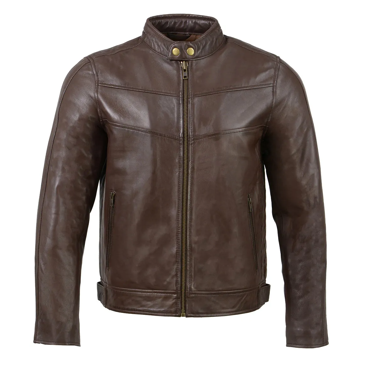 Milwaukee Leather SFM1835 Men's Brown Cafe Racer Leather Jacket with Snap Button Collar