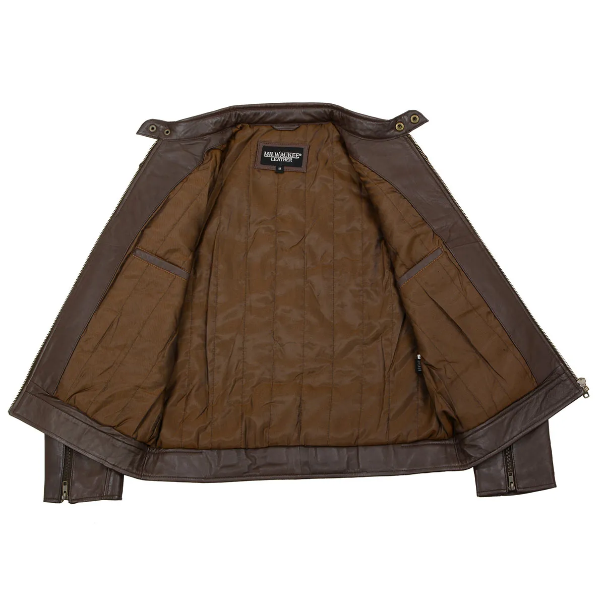 Milwaukee Leather SFM1835 Men's Brown Cafe Racer Leather Jacket with Snap Button Collar