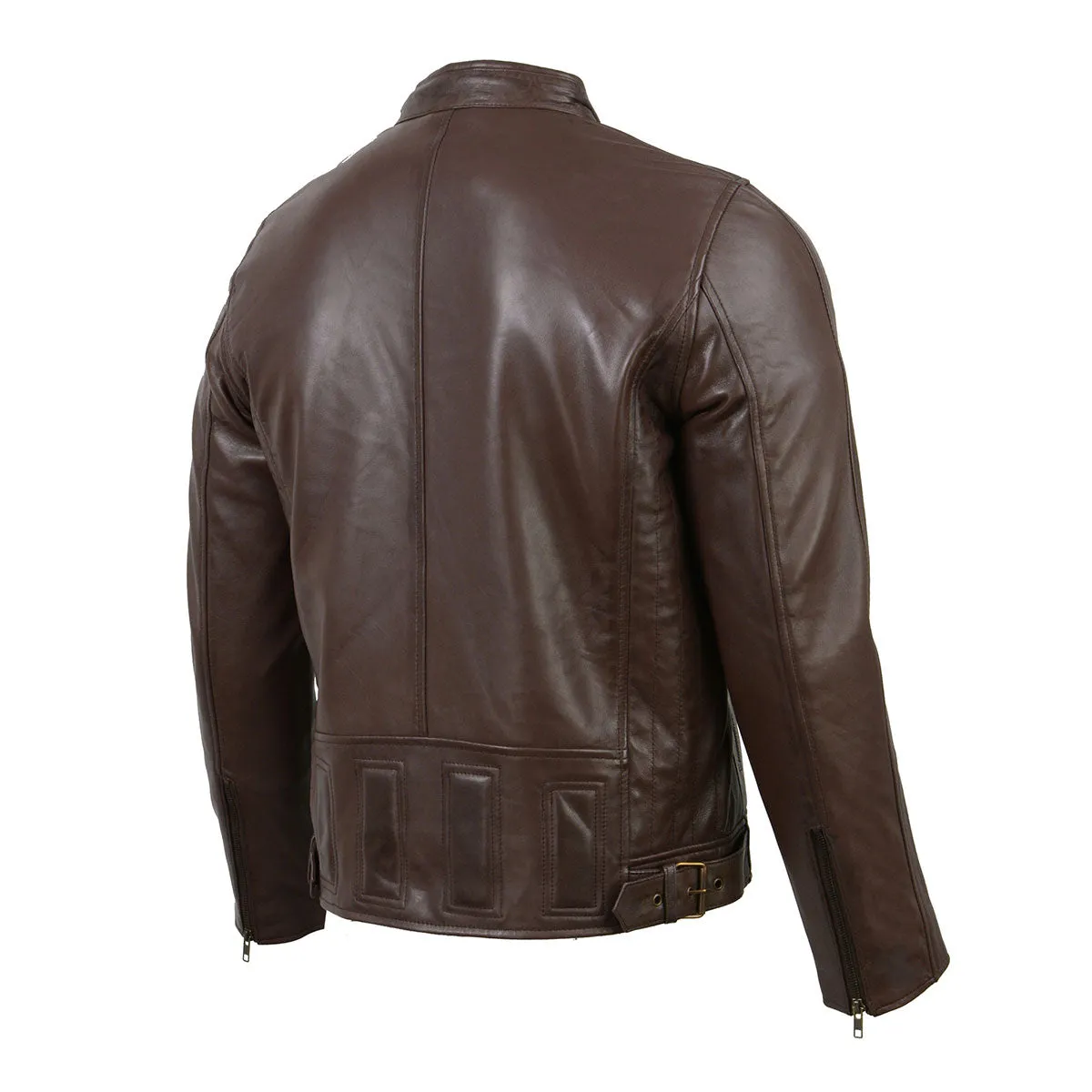 Milwaukee Leather SFM1835 Men's Brown Cafe Racer Leather Jacket with Snap Button Collar