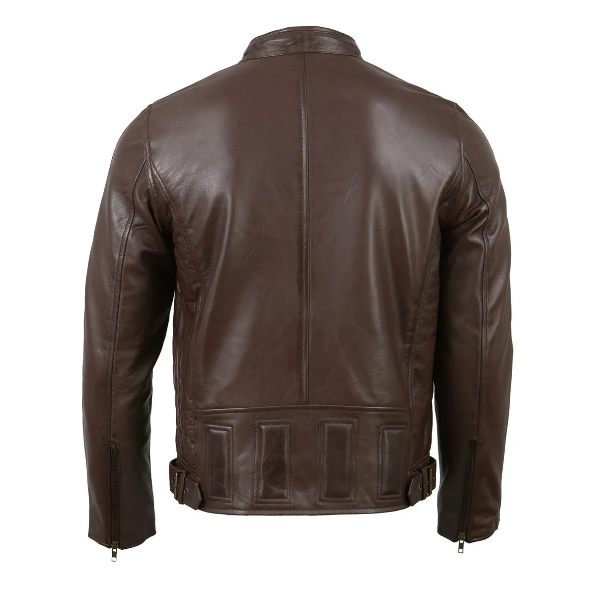 Milwaukee Leather SFM1835 Men's Brown Cafe Racer Leather Jacket with Snap Button Collar
