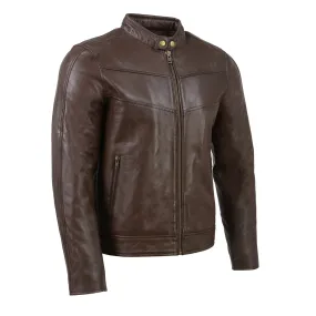 Milwaukee Leather SFM1835 Men's Brown Cafe Racer Leather Jacket with Snap Button Collar