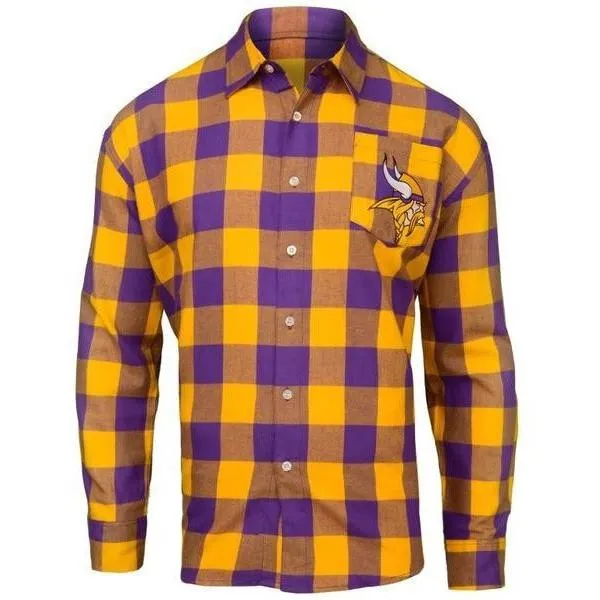 NFL Mens Officially Licensed Long Sleeve Large Check Flannel Shirts - Pick Your Team