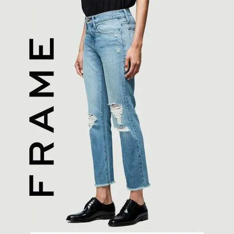 NWT- Frame Denim 'Le Boy' Stretch Distressed Jeans RRP $445 -Size 25