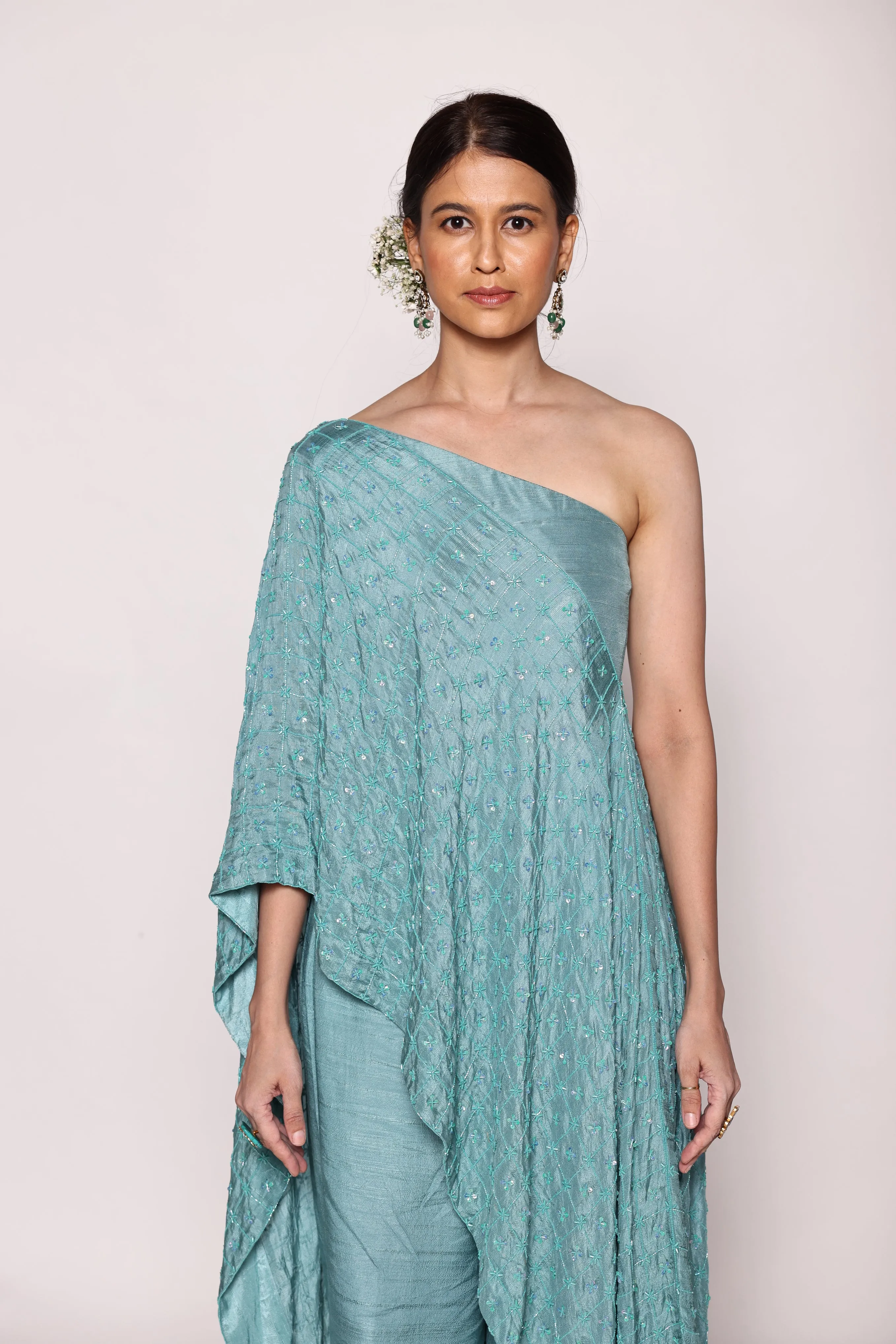 One Shoulder Draped Top With Side Cowl