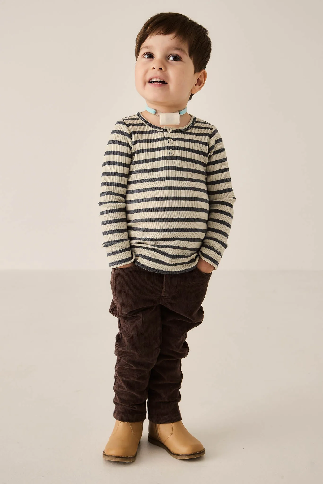 Organic Cotton Modal Long Sleeve Henley - Cassava/Arctic