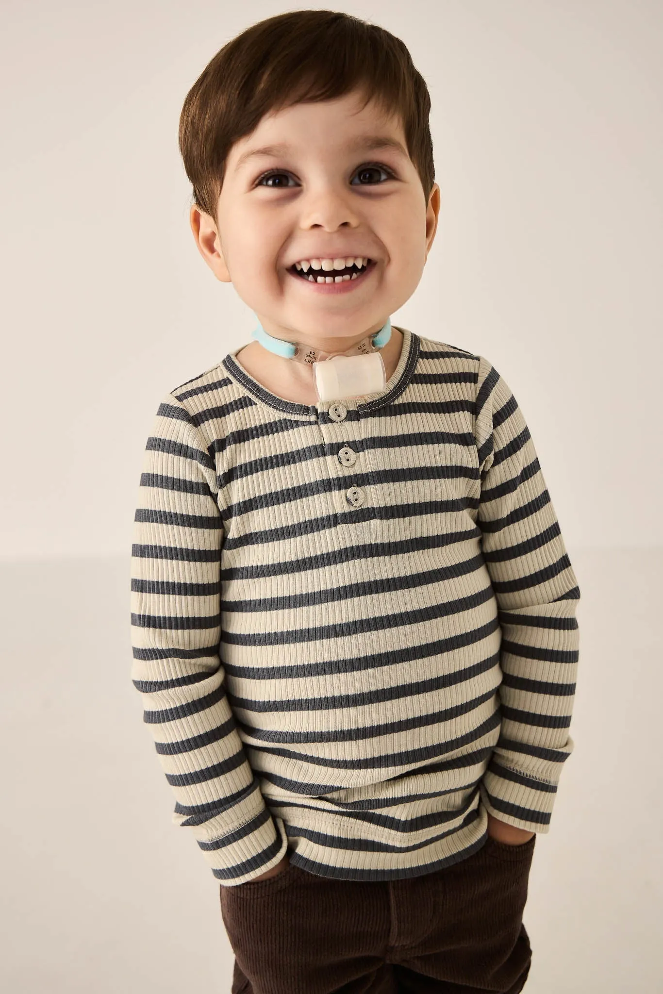 Organic Cotton Modal Long Sleeve Henley - Cassava/Arctic