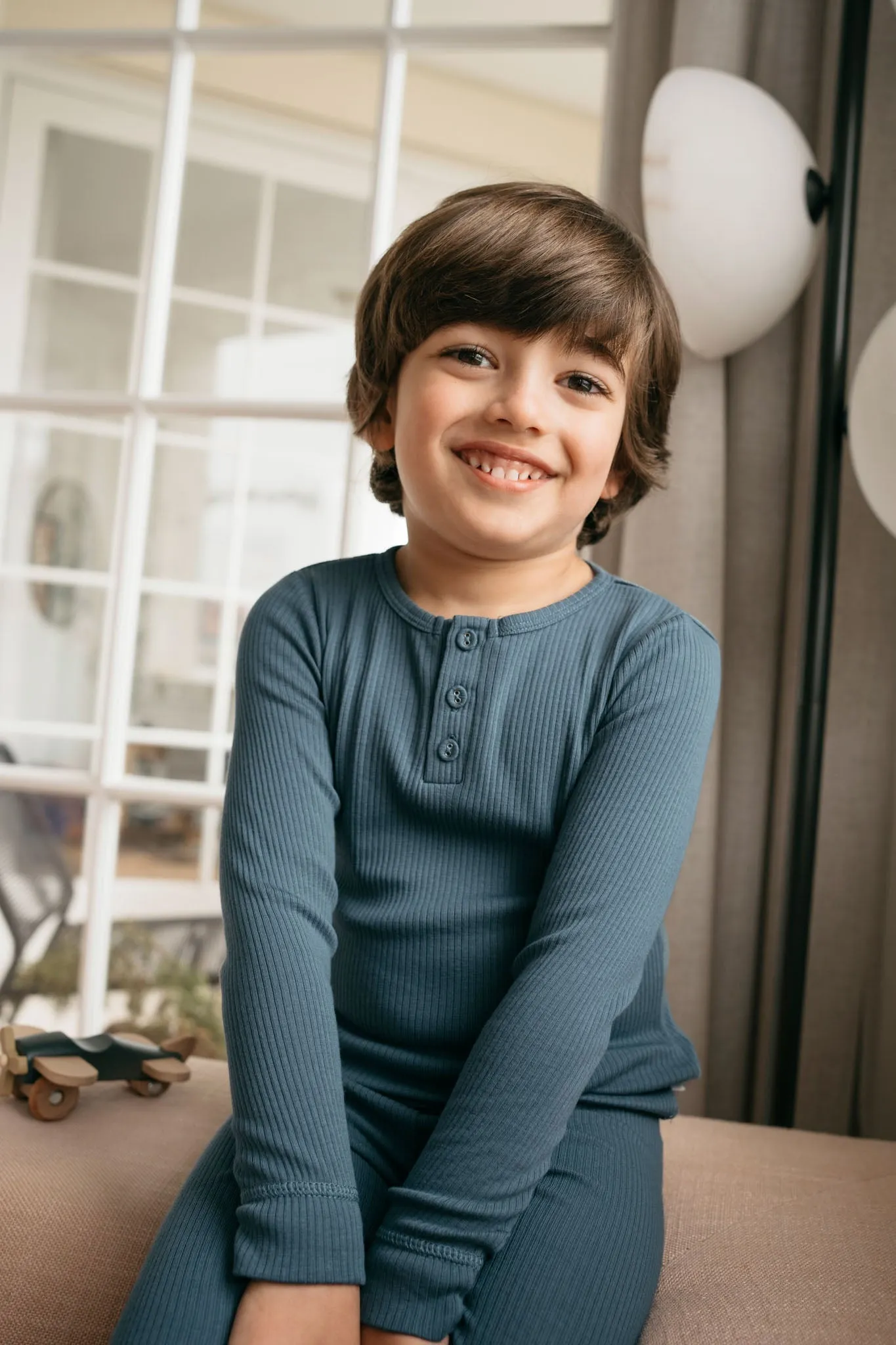 Organic Cotton Modal Long Sleeve Henley - Stormy Night