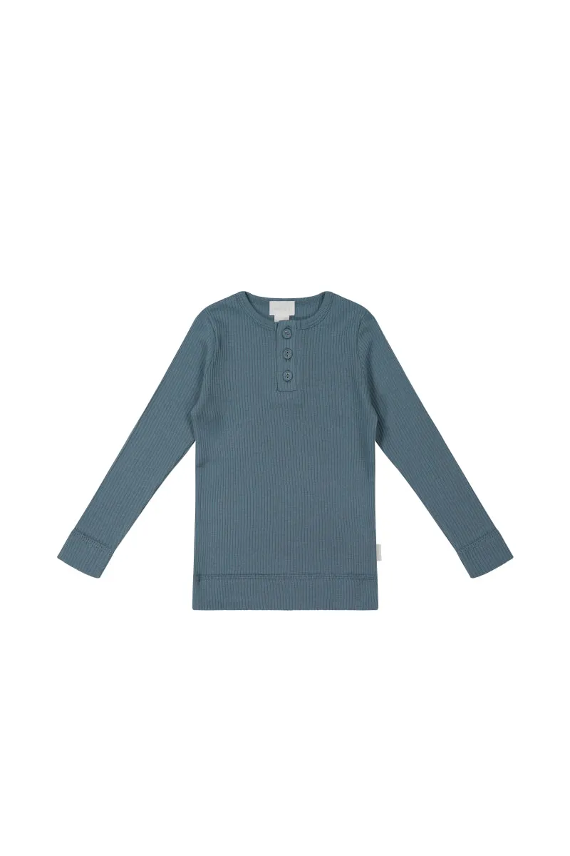 Organic Cotton Modal Long Sleeve Henley - Stormy Night