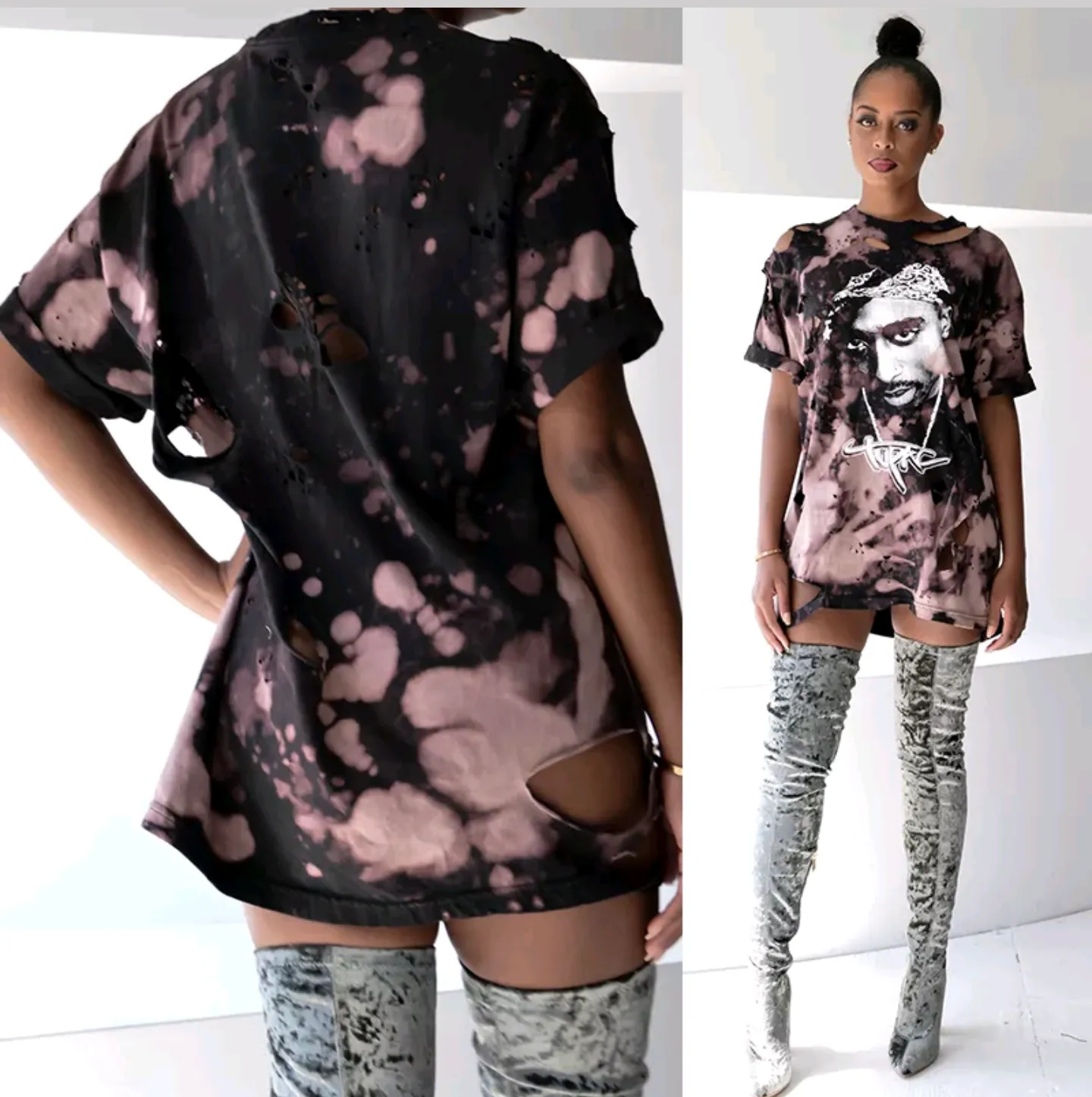 Tupac bleached and Distressed T-shirt Dress