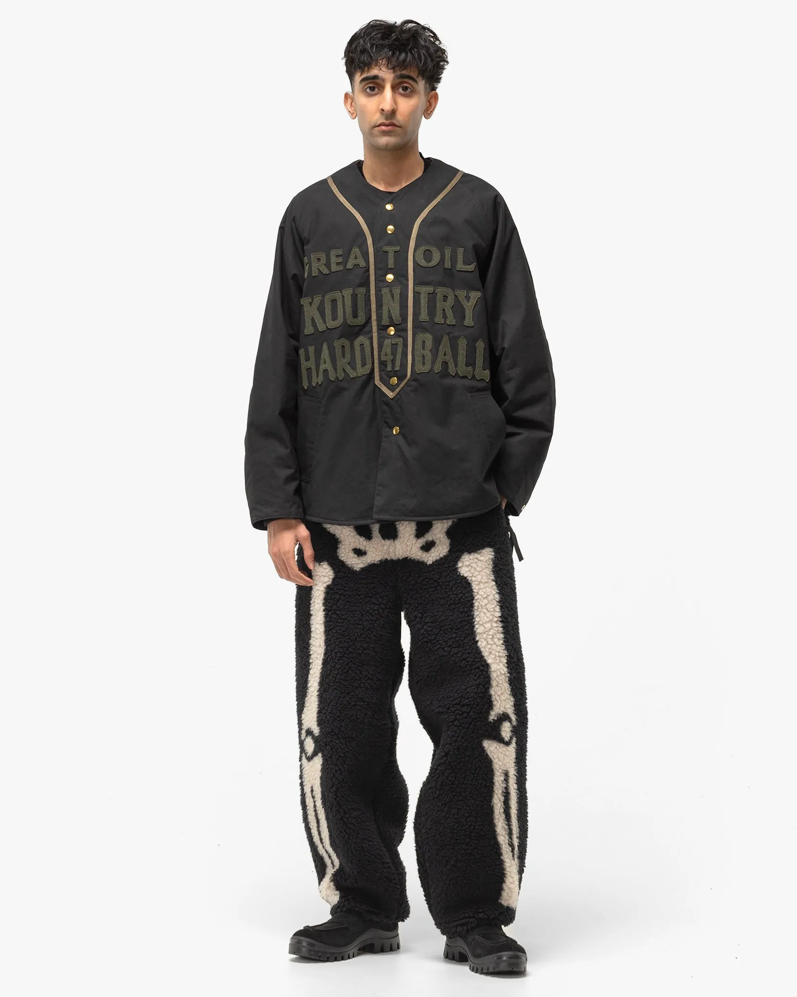 Weather Cotton Oil Coating Baseball Blouson Black