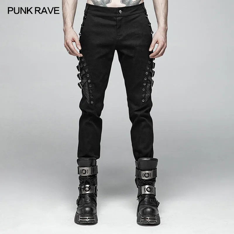 WK-365 Men Punk Water-washed Elastic Trousers